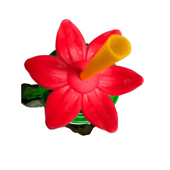 Lot of 2 Cactus Mason jar Mug Glass pink flower with metal lid - straw - Picture 4 of 6